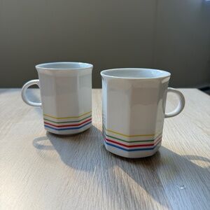 Vintage Czechoslovakia Teacup SET of 2 Stripped Porcelain Cups Mugs